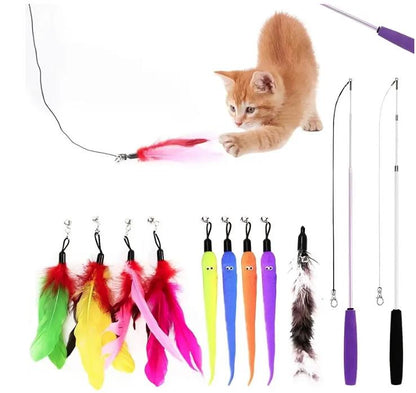 12 teilig Katzenangel Stab, Stabil Lang,interaktives Katzenspielzeug