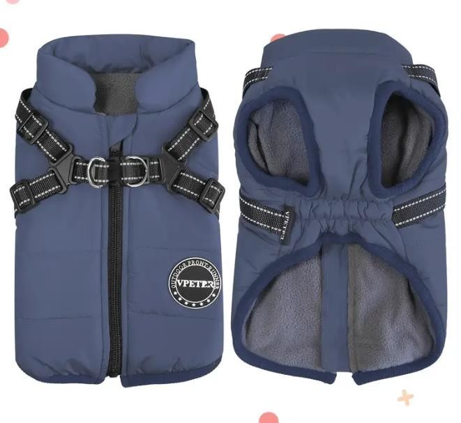 Hundemantel wasserdicht in Blau mit Geschirrfunktion XS–2XL