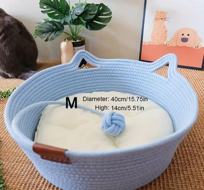 Wunderschöner Katzenkorb mit Kissen aus Festem Seil in Form eines Katzenkopfes