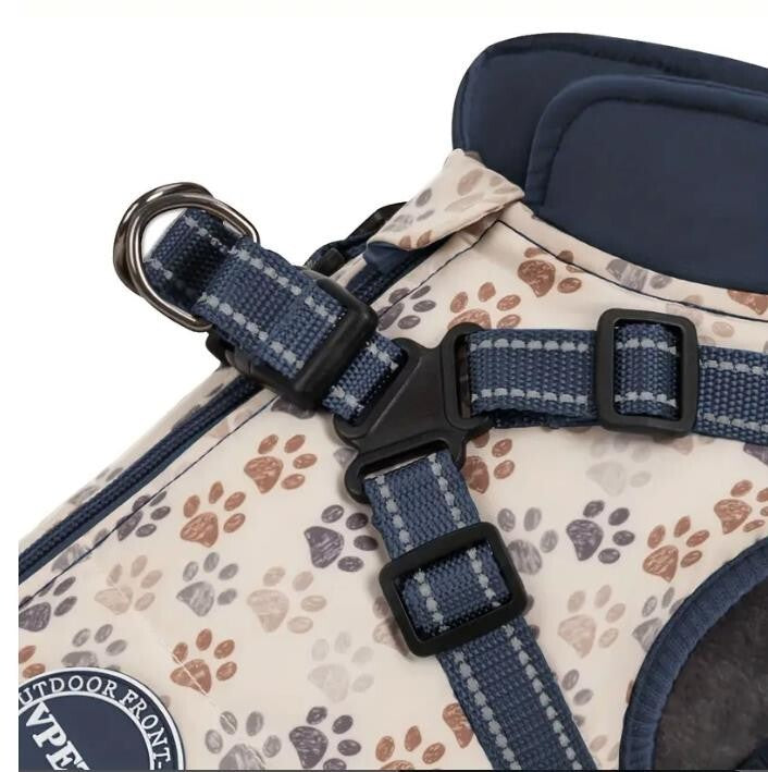 Hundemantel Blau/Braun – Warm & Wasserfest mit Geschirr für Kl.-mittlere Hunde