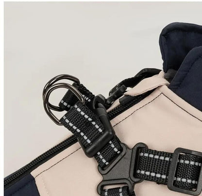 Hundemantel Winter Wasserdicht mit Geschirr Mittlere und grosse Hunde Blau-Beige