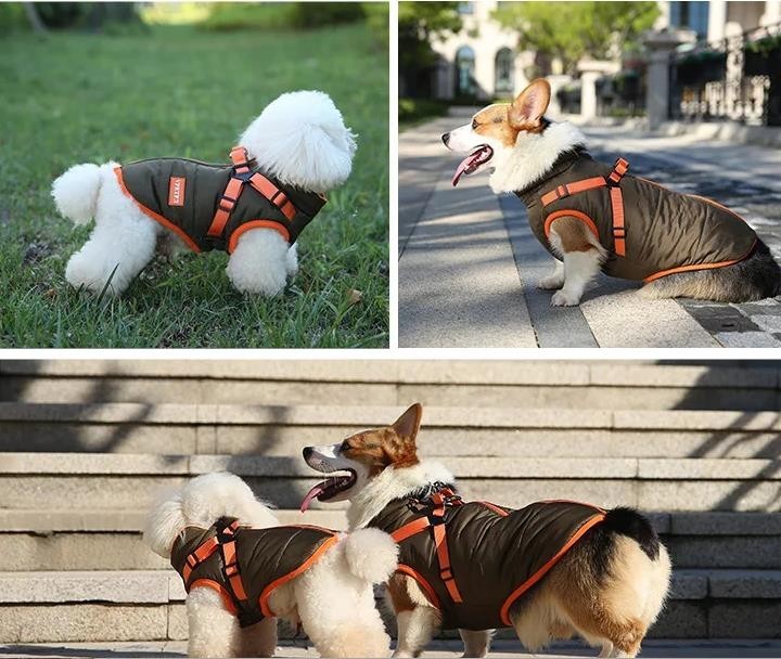 Winter Hundemantel Braun-Orange – Wasserdicht und  Geschirrfunktion