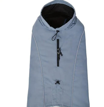 Softshell Hundemantel Rauchblau Wind +wasserdicht mit Gummizug XS–2XL
