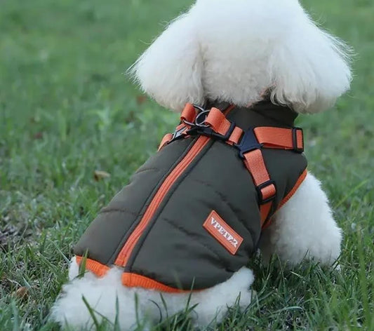 Winter Hundemantel Braun-Orange – Wasserdicht und  Geschirrfunktion