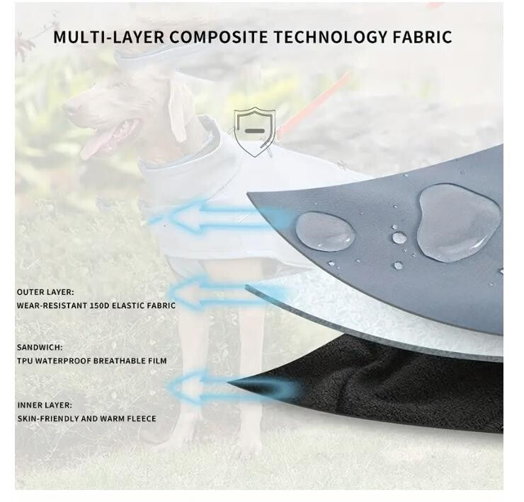 Softshell Hundemantel Rauchblau Wind +wasserdicht mit Gummizug XS–2XL