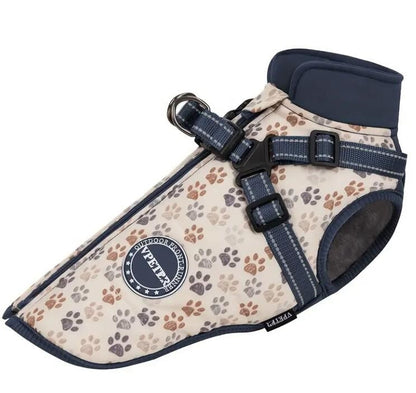 Hundemantel Blau/Braun – Warm & Wasserfest mit Geschirr für Kl.-mittlere Hunde