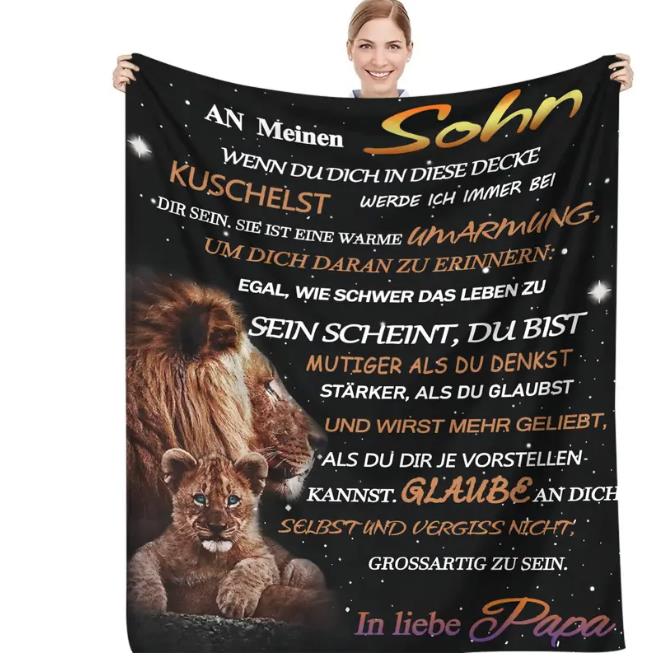 Personalisierte Kuscheldecke   "An Meinen Sohn  von Papa "150x200 cm
