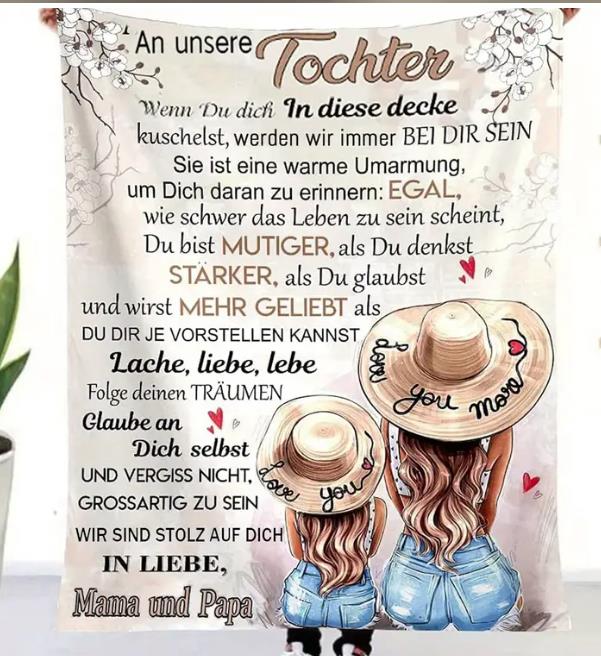 Personalisierte Kuscheldecke "An unsere Tochter  v Mama u Papa
