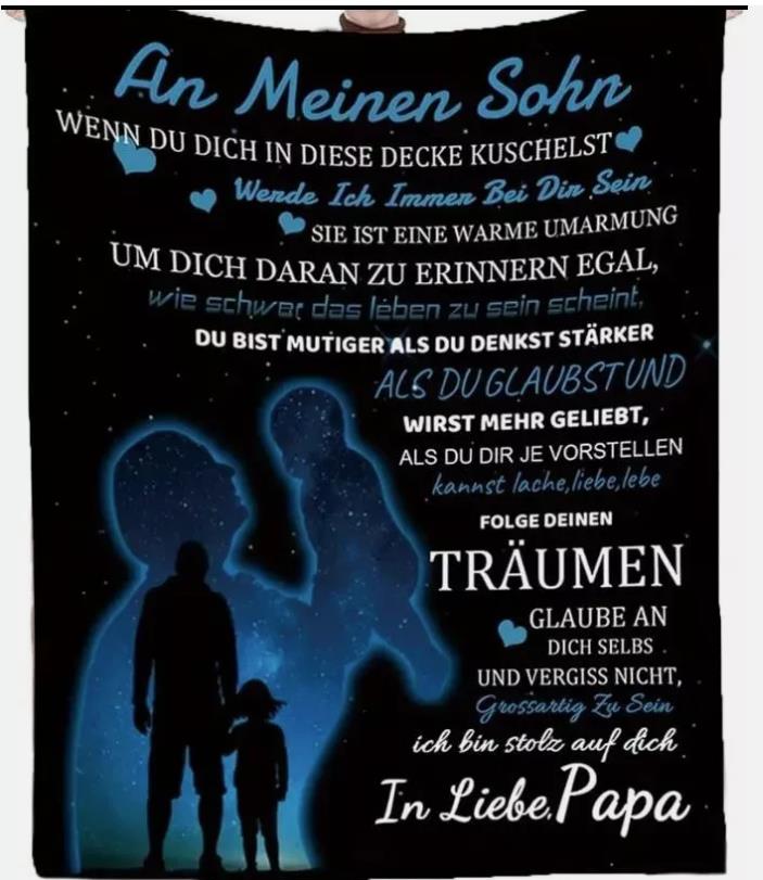 Kuscheldecke  "An Meinen Sohn  von Papa "150x200 cm