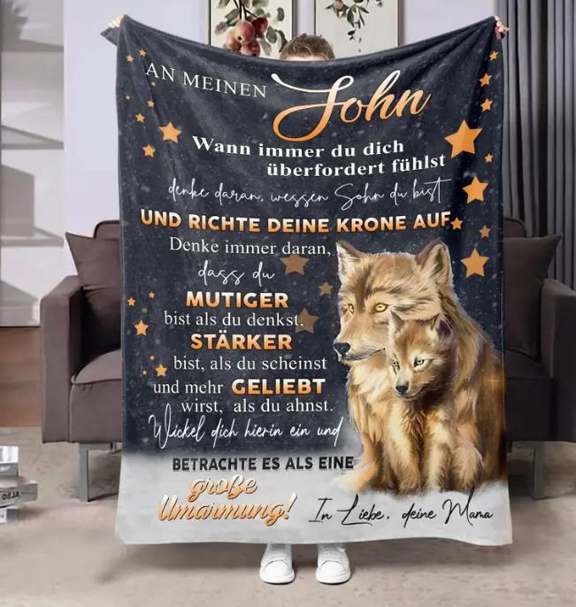 Persöhnliche Kuscheldecke "An meinen Sohn von Mama"