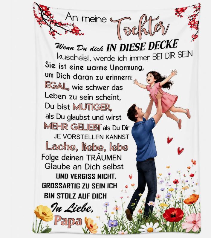 Persöhnliche Kuscheldecke "An Meine Tochter von Papa "150x200 cm