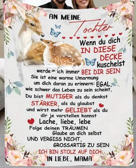 Persönliche  Kuscheldecke   "An Meine Tochter von Mama "