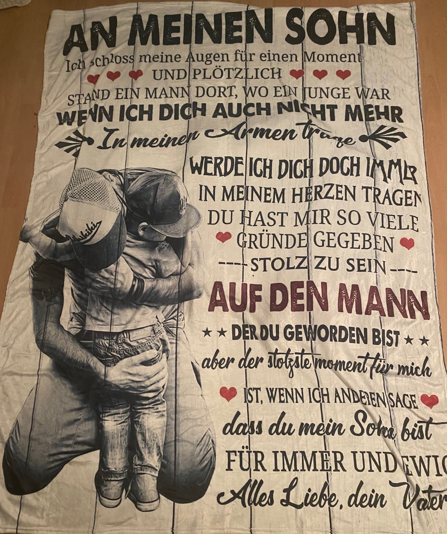Personalisierte Kuscheldecke   "An Meinen Sohn  von Papa "150x200 cm