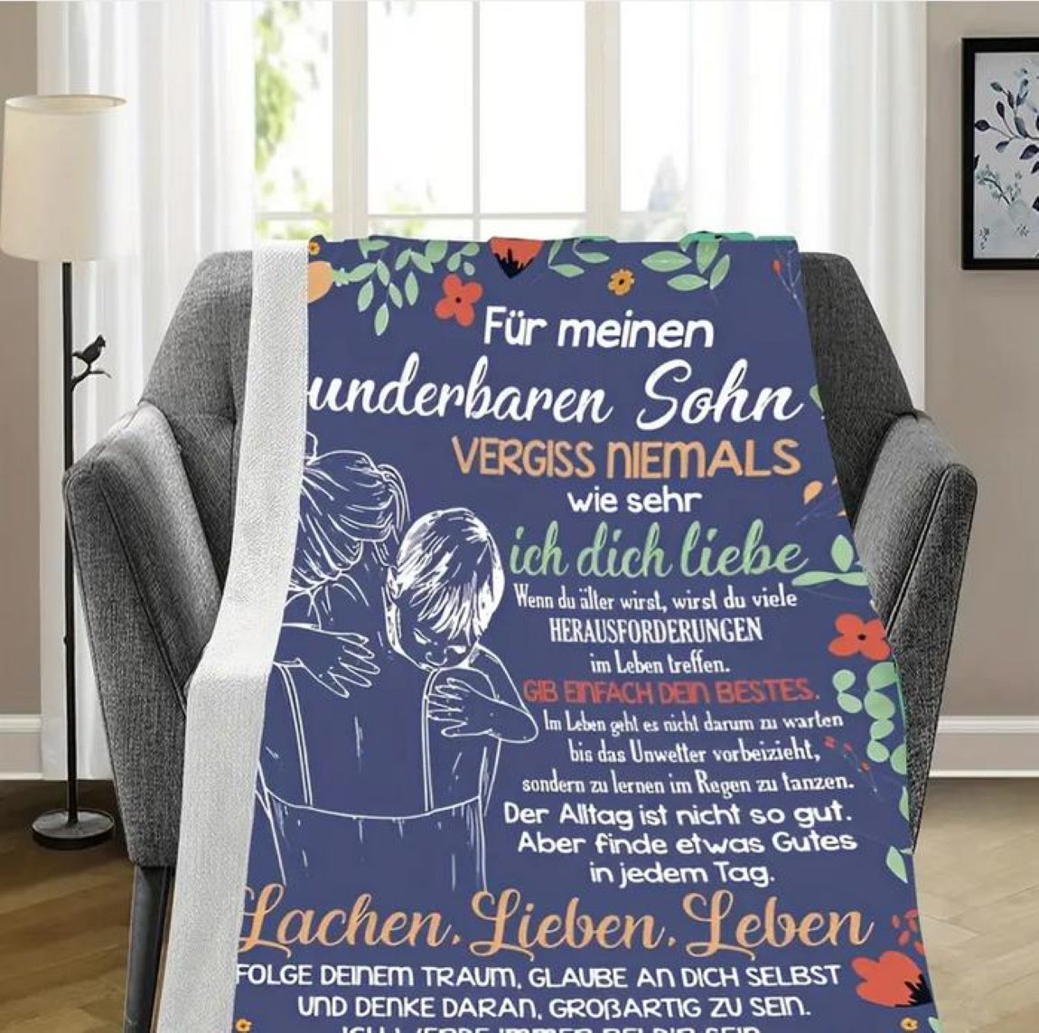 Personalisierte Kuscheldecke   "An meinen Sohn" von Mama